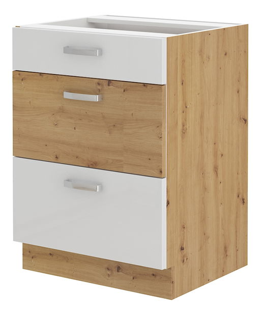 Donji kuhinjski ormarić Arryn 60 D 3S BB (Hrast artisan + bijeli sjaj)