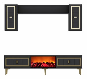 Obývacia stena s krbom Orino (antracit + zlatá)