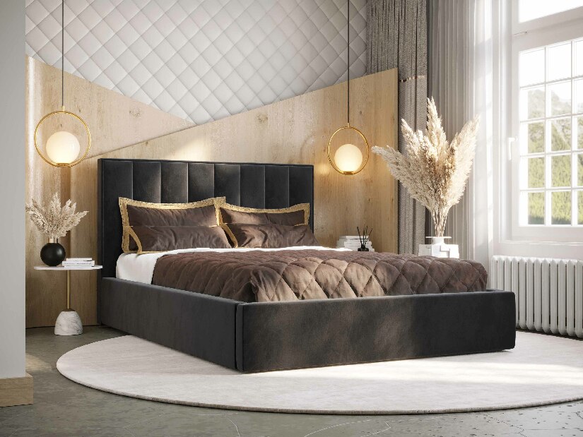 Bračni krevet 160 cm Ocie (crna) (s podnicom i prostorom za odlaganje)