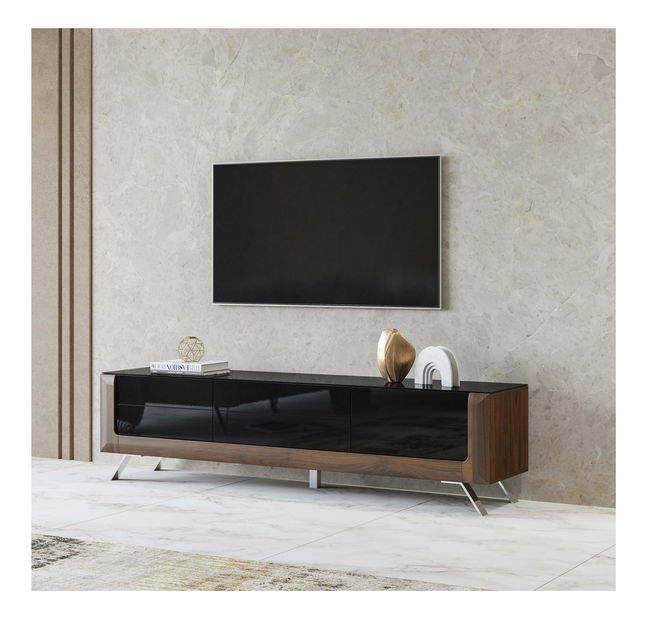 TV asztal/szekrény Kassie Typ 40 (fényes fekete + columbia dió)