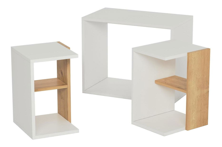 Set 3ks. konferenčných stolíkov Naleta 1 (biela + dub)