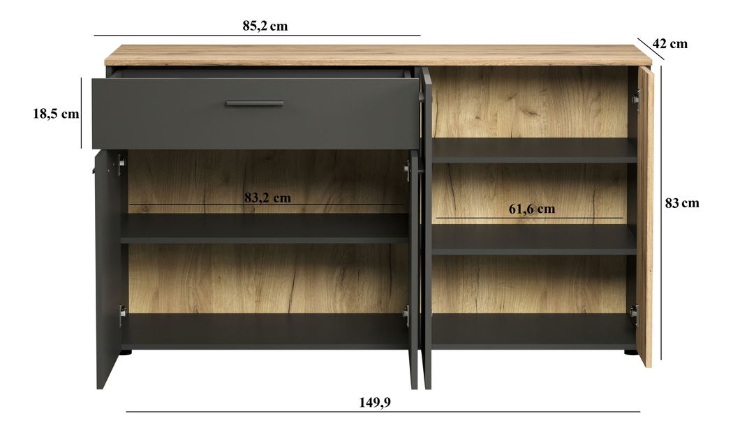 Komoda Esferas 2 (grafit + hrast evoke) 