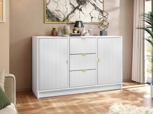 Comodă Rozoma 2D3SZ (Alb velvet + auriu) *vânzare stoc