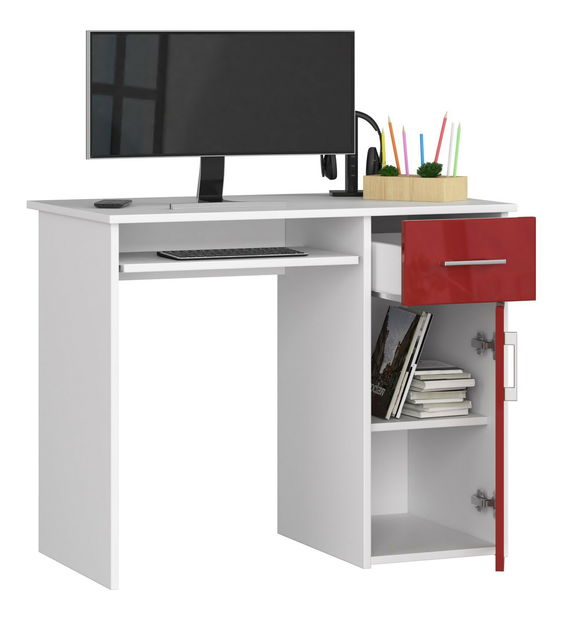 PC asztal Padma (fehér + fényes piros)
