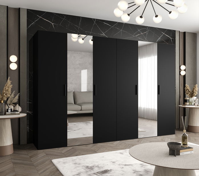 Šatníková skriňa 300 cm Borry 2 (čierna + čierna)