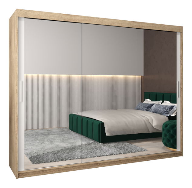 Dulap de haine 250 cm Toki 3 (stejar sonoma + alb mat)