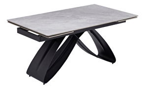 Rozkladací jedálenský stôl Lungo (sivý mramor + čierna) (pre 6-8 osôb)