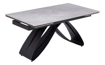 Rozkladací jedálenský stôl Lungo (sivý mramor + čierna) (pre 6-8 osôb)