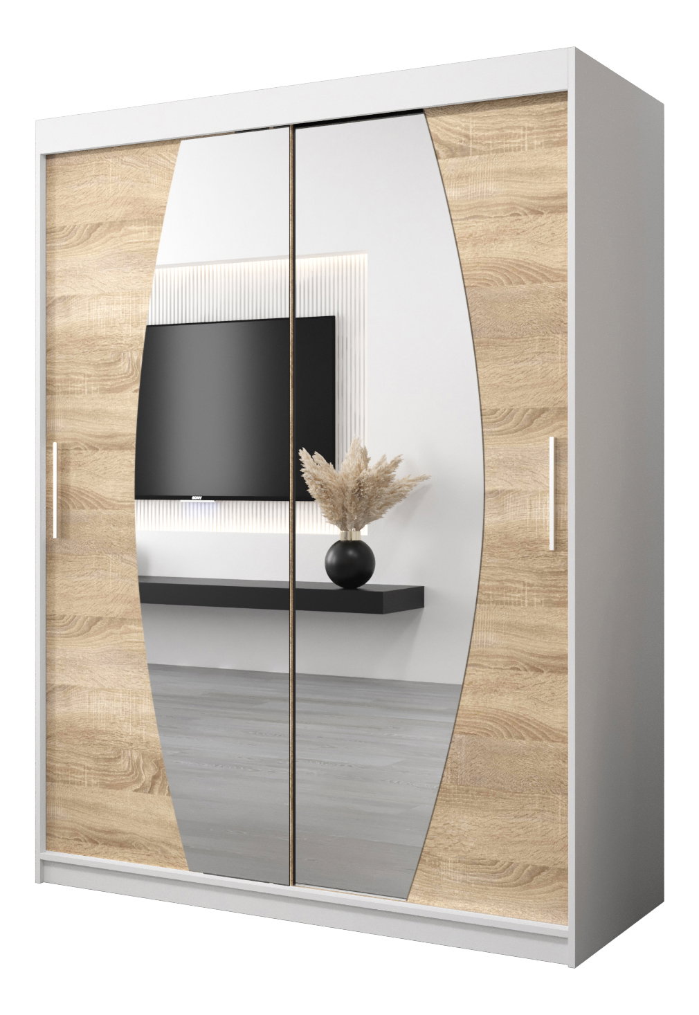 Ruhásszekrény 150 cm Eclipse (matt fehér + sonoma tölgy)