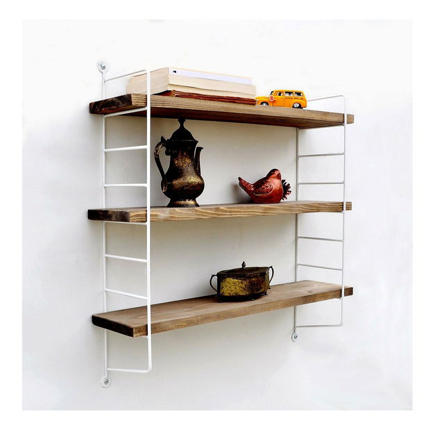 Dekoratívna nástenná polica Duvelo 6 (biela + orech) 