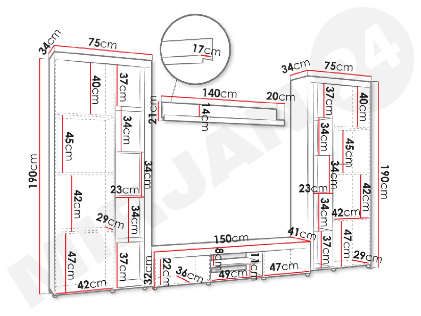 Mobilier living Rokara XL (Alb) (fără iluminat)