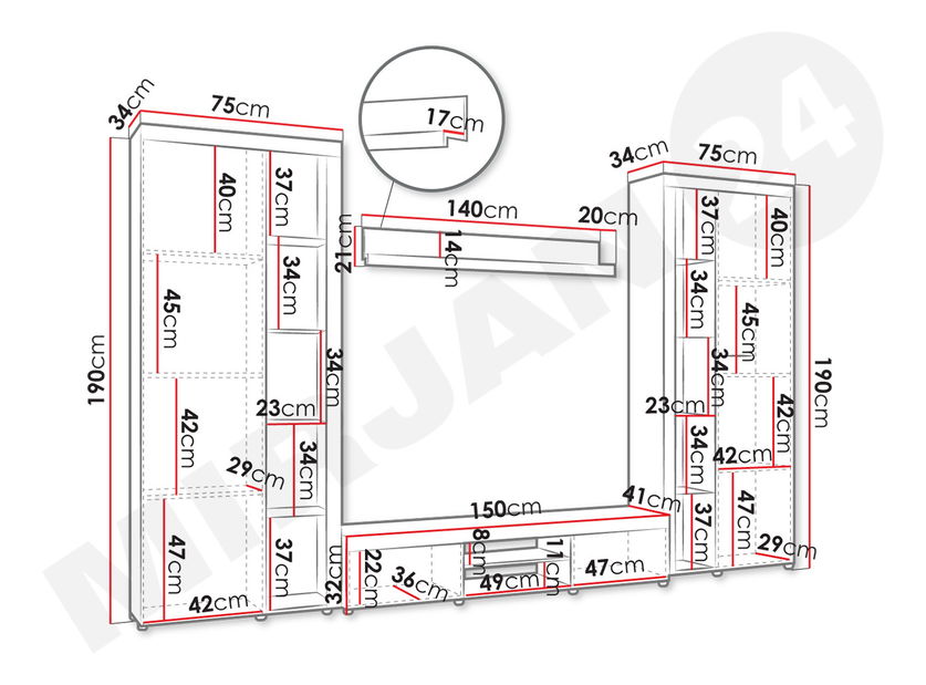 Mobilier living Rokara XL (stejar sonoma) (iluminat LED Alb)
