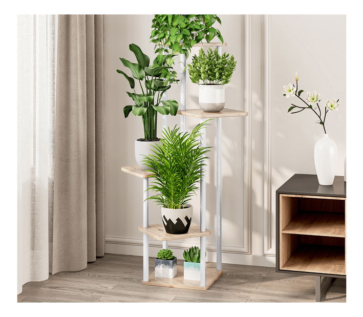 Metalni stalak za cvijeće Anita (bijela + hrast sonoma)