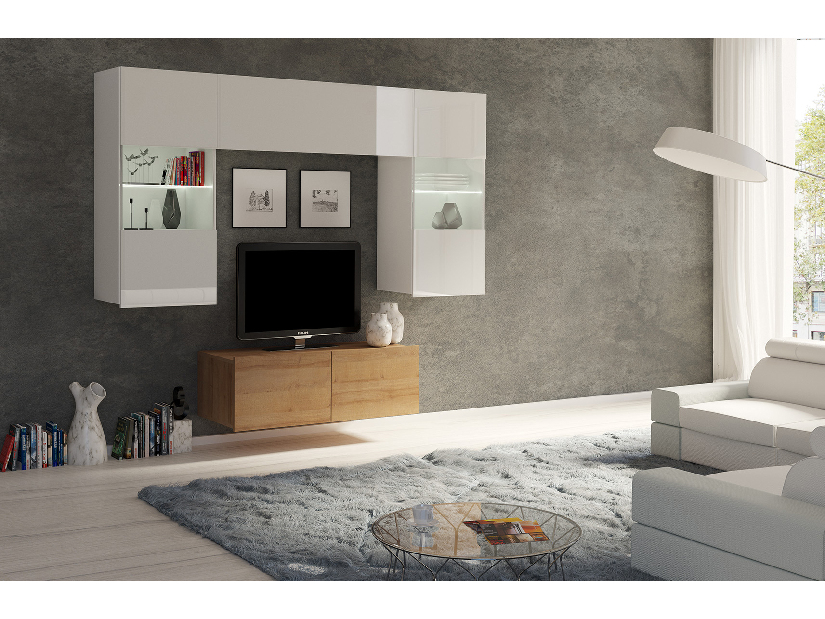 Mobilier living Calabria C10 (Alb + Stejar auriu) (fără iluminat)