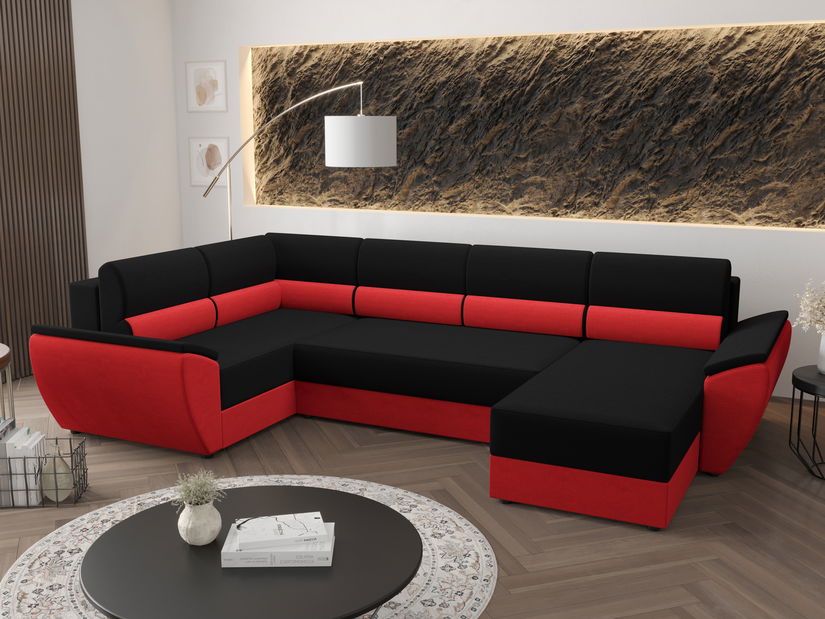 U alakú sarokkanapé Radiant Long (fekete + piros) (B)