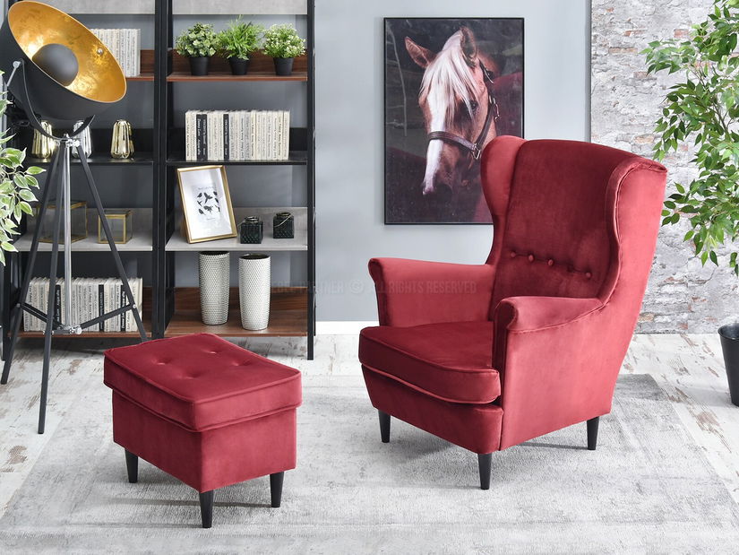 Fotoliu cu urechi Margis (bordo + nuc)