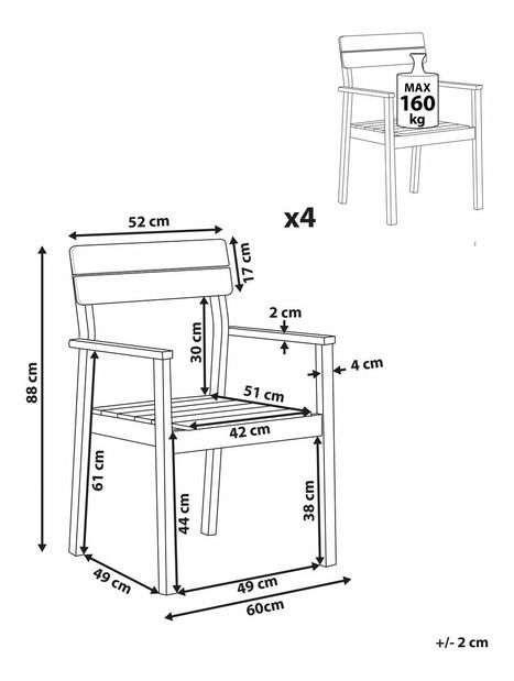 Set 2 buc scaune de grădină Fernanda (lemn salcâm deschis)