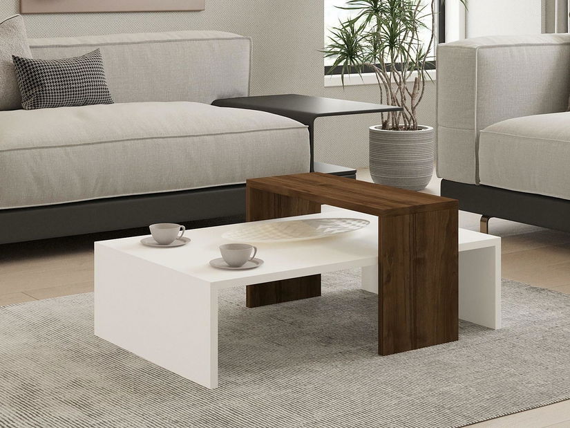 Dohányzóasztal Glowie (dió + fehér)