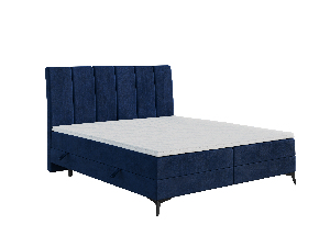 Pat matrimonial Boxspring 180 cm Axel (Albastru închis) (cu saltea și sp. depozitare)