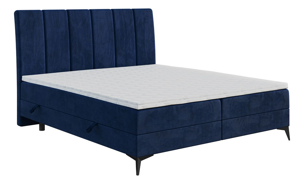 Pat matrimonial Boxspring 160 cm Axel (Albastru închis) (cu saltea și sp. depozitare)