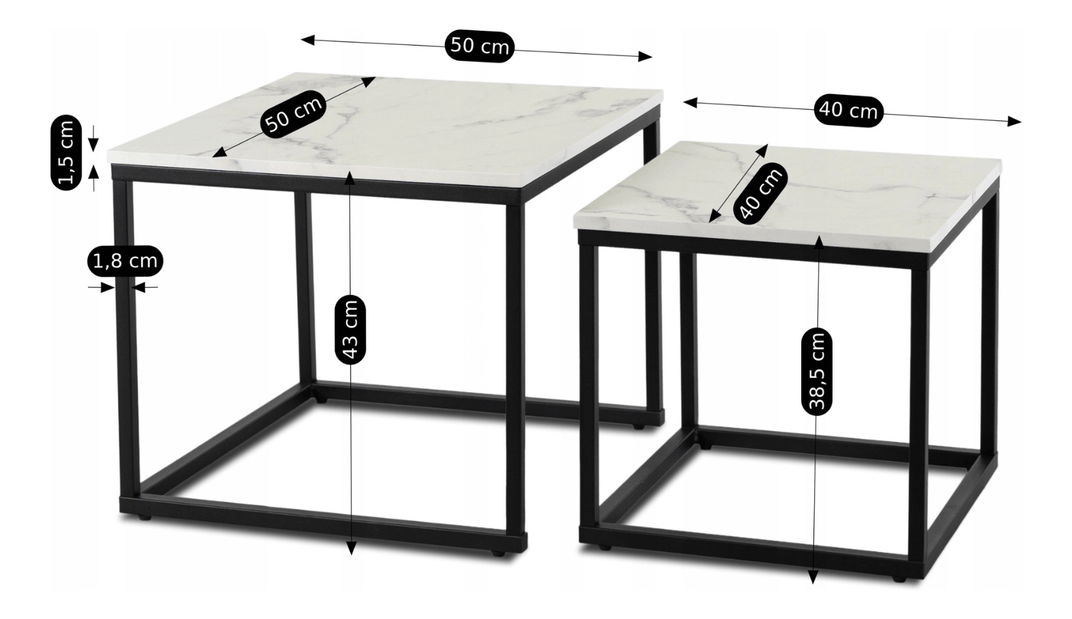 Dohányzóasztal szett (2 db.) Ocupa (fehér + fekete márvány) 
