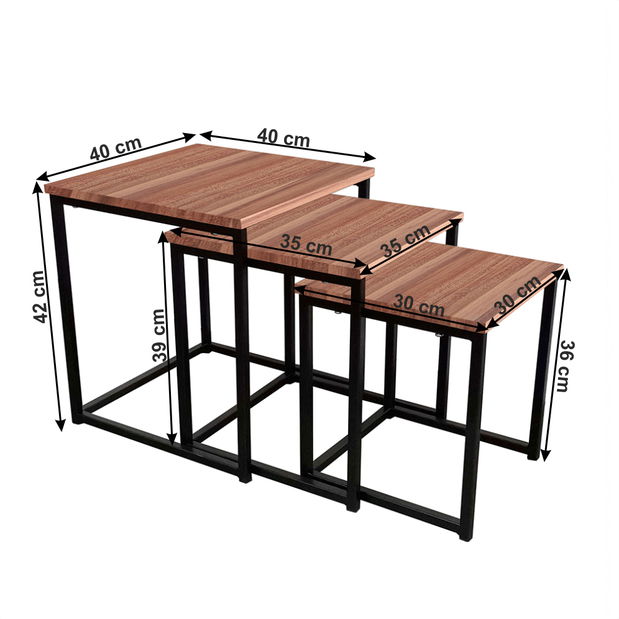 Dohányzóasztal szett 3 db Kastty typ 3 (dió + fekete)
