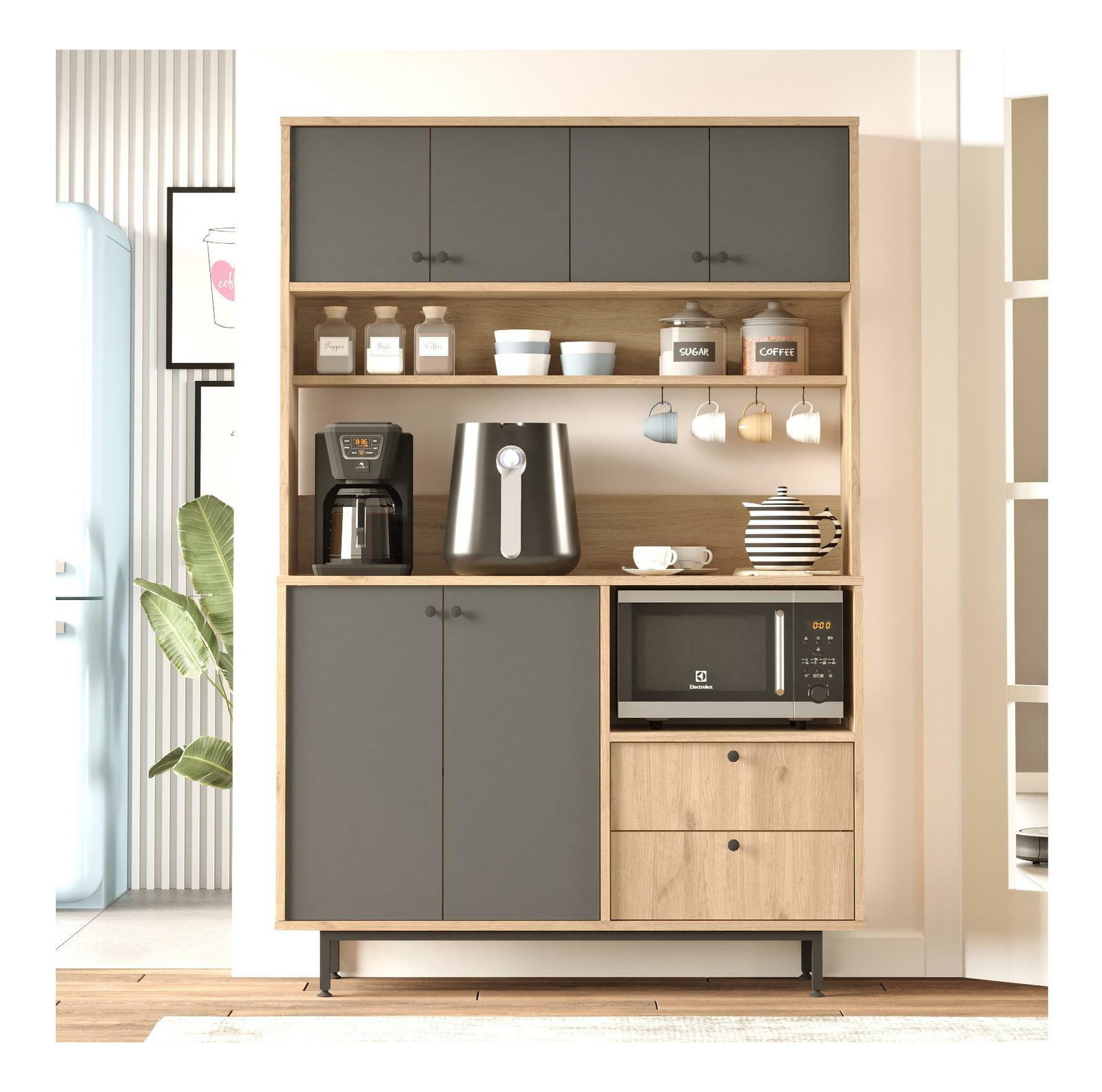 Dulap cu rafturi Rebutia 5 (stejar + antracit)