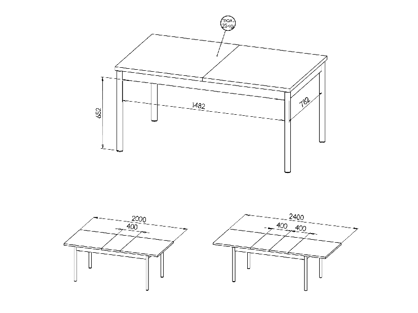 Set sufragerie extensibil Phelan P14 (Nuc warmia + Negru)