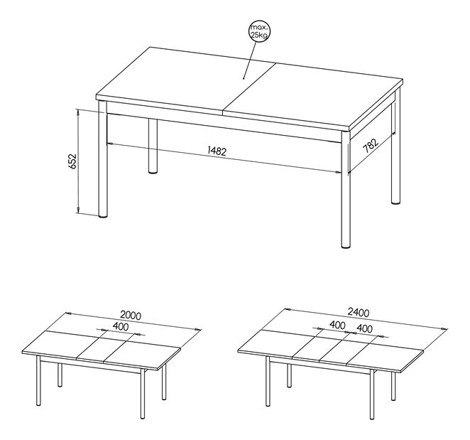 Blagovaonski stol na razvlačenje Phelan P14 (orah warmia + crna)
