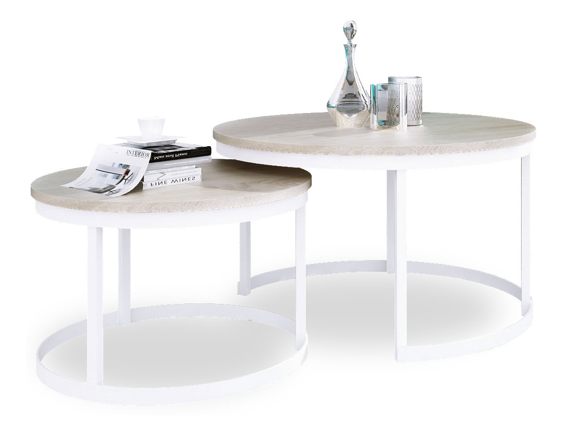 Set 2 ks. măsuțe cafea Otir (alb + stejar sonoma)