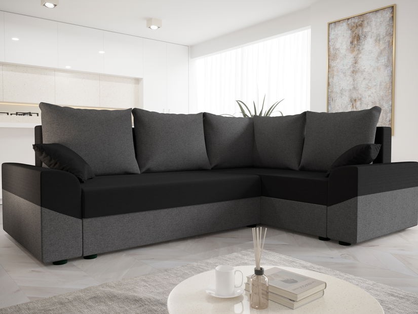 Rohová sedacia súprava Dusk Plus (čierna + sivá) (P)