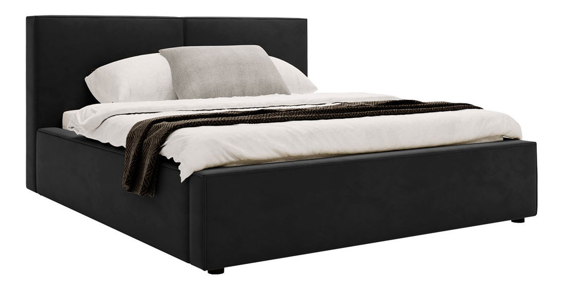 Pat matrimonial 200 cm Sekozzo (Negru) (cu somieră) (cu sp. depozitare)