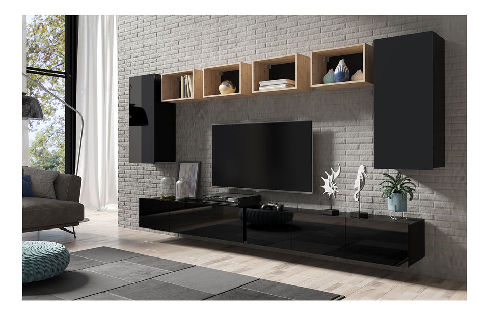 Set za dnevni boravak Calabria C35 BLACK (crna + hrast artisan) (bez rasvjete)