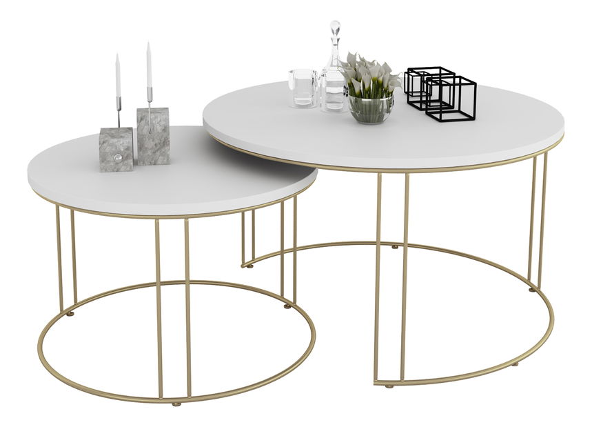 Set 2 kom. stolića za kavu Essence (zlatna + bijela)