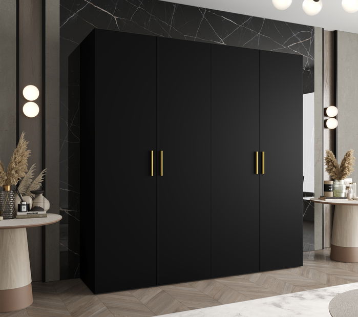 Šatníková skriňa 200 cm Borry 1 (čierna + zlatá)