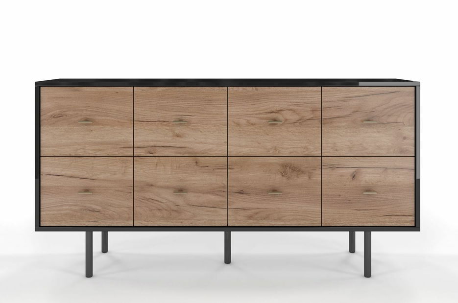 Komoda Sinoit (Hrast craft + sjajna crna)