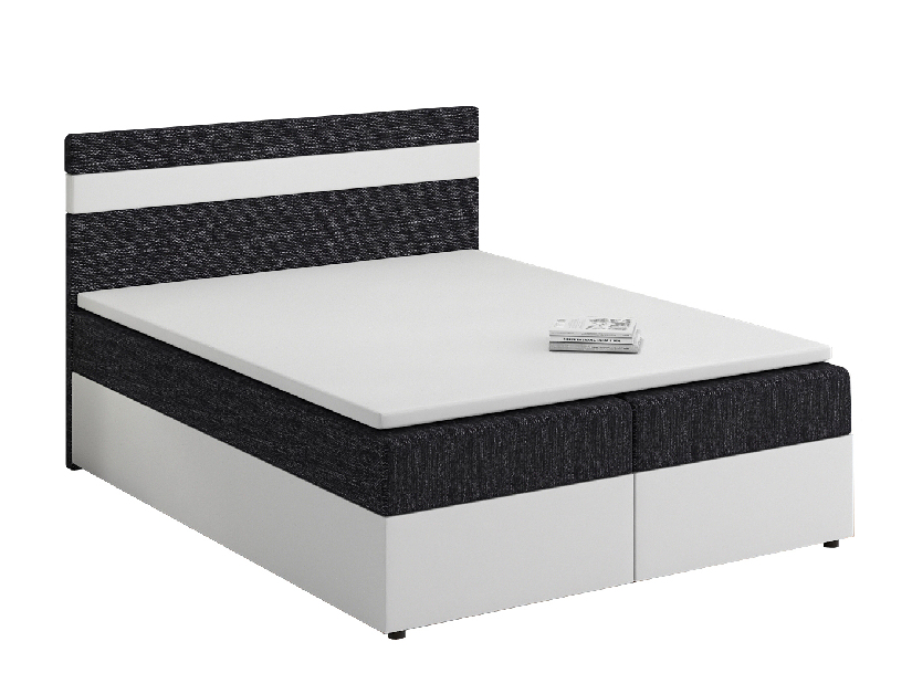 Manželská posteľ Boxspring 160x200 cm Mimosa (melírovaná čierna + biela) (s roštom a matracom)