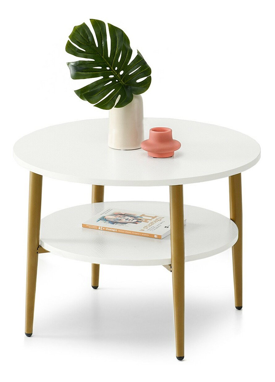 Măsuță de cafea Randolf S (lemn alb + auriu)