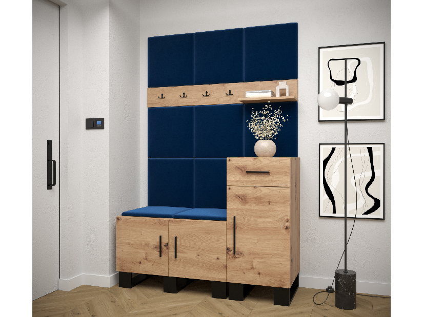 Set mobilier pentru hol Amanda 5 (Stejar artisan + Albastru)