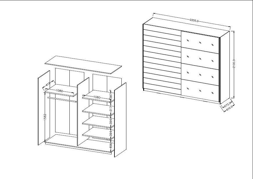 Ruhásszekrény tolóajtókkal Benson 654 (fekete) (tükörrel)
