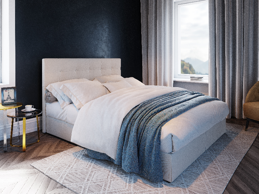 Kontinentálna posteľ 160 cm Karen Comfort (béžová) (s matracom a úložným priestorom)