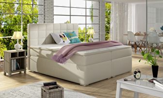 Pat matrimonial Boxspring 180 cm Abbie (svetlobej) (cu saltele)