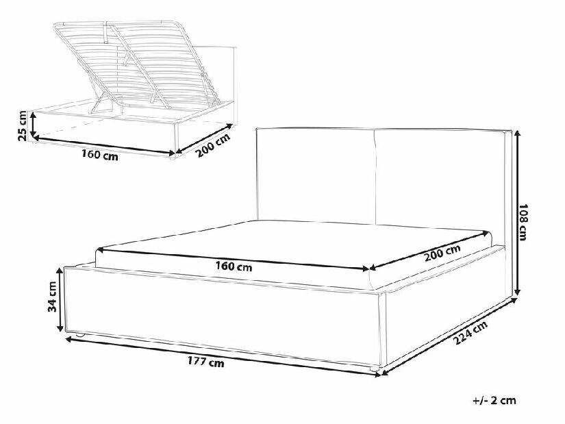 Bračni krevet 160 cm Moiza (bež) (s podnicom) (s prostorom za odlaganje)