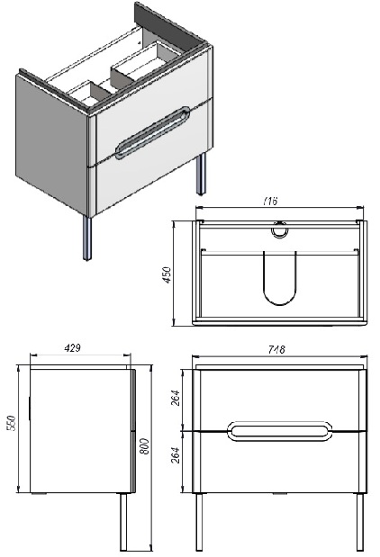 Dulap de baie suspendat cu lavoar Costa Pr-75 W