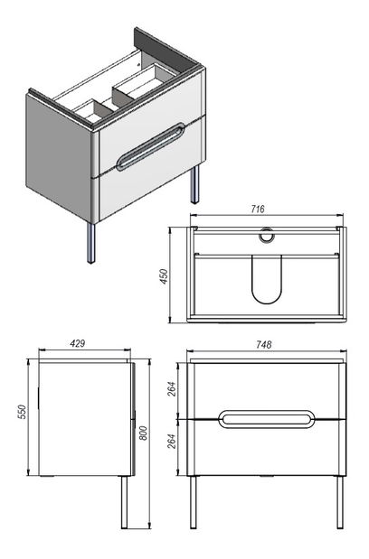 Kúpeľňová skrinka na stenu s umývadlom Juventa Costa Pr-75 B