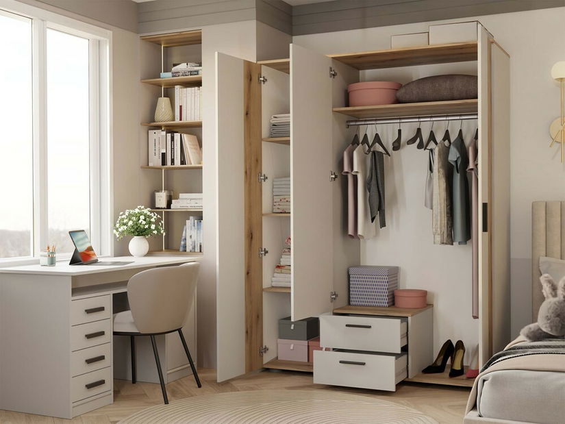 Šatníková skriňa Avala 1 (kašmír + dub evoke) (so zrkadlom)