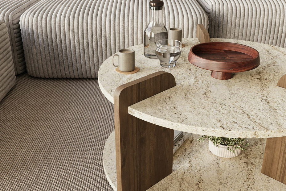 Konferenčný stolík Oaly (orech + travertín)