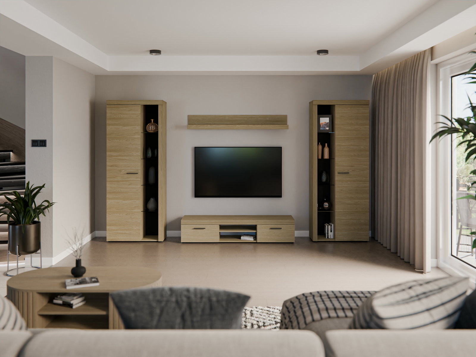 Obývacia stena Rudby XL (dub olejový) (bez osvetlenia)