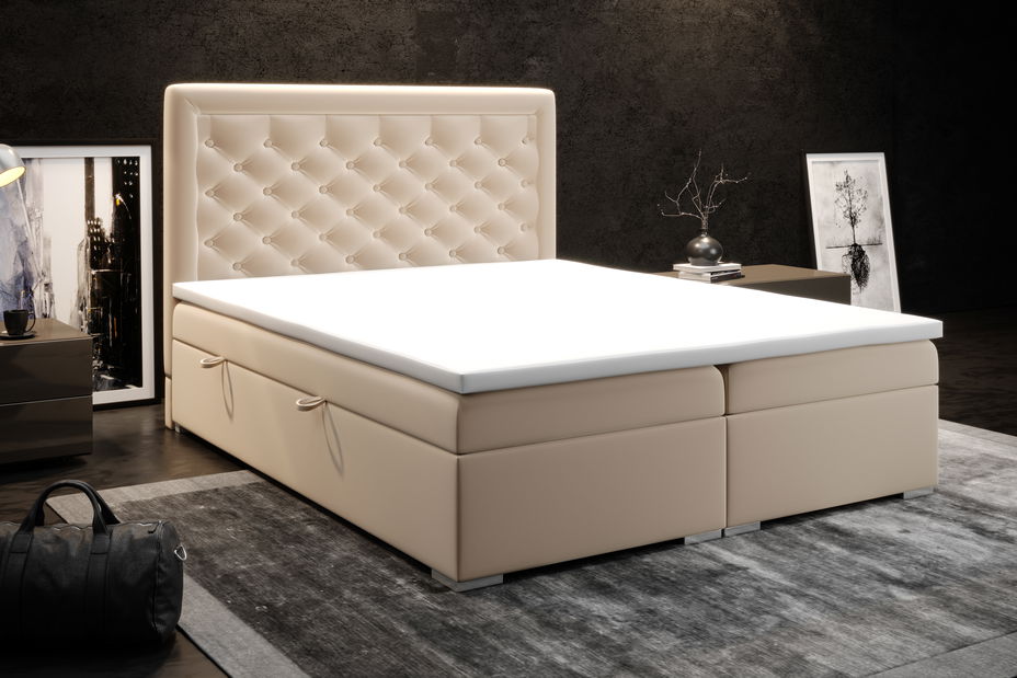 Pat matrimonial Boxspring 160 cm Gllamy (bej) (cu sp. depozitare)
