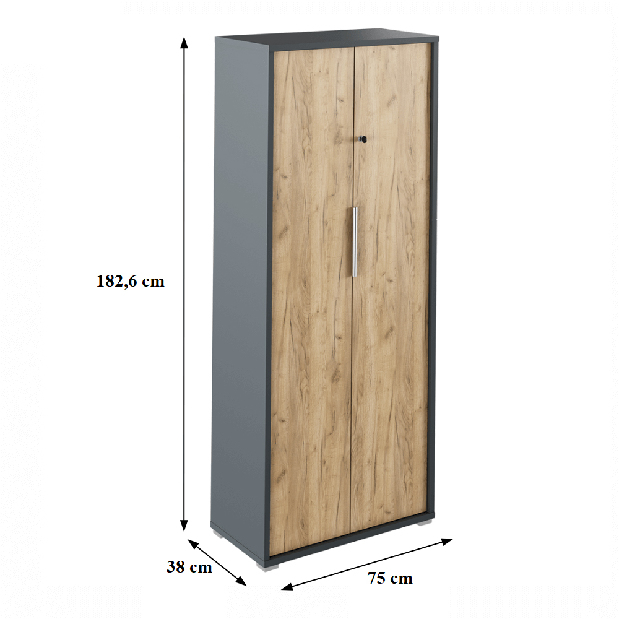 Irodai szekrény zárral Hamila NEW TYP 31 (grafit + artrisan tölgy)